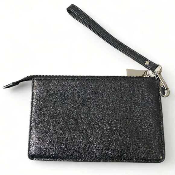 NWOT- MICHAEL KORS - Black GLITTER Wristlet Small Pocket Leather Wallet Metallic - Picture 3 of 4
